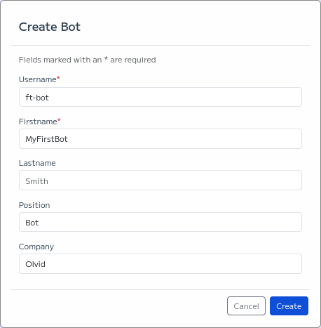 the form to create a new bot in your keycloak administration console.