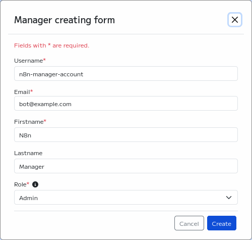 Create new manager form