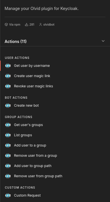 select action for Olvid Keycloak node