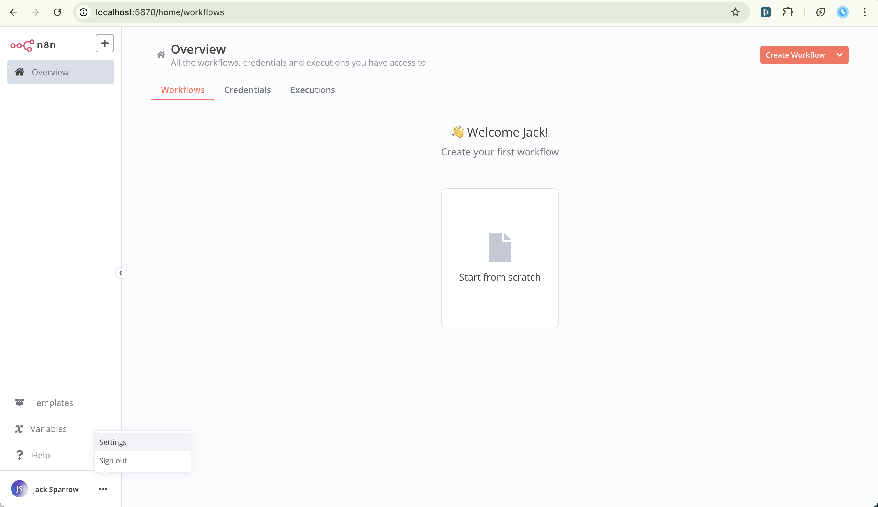 Settings button in N8N homepage