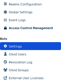 Bouton de paramètres du realm dans la console d'administration Keycloak